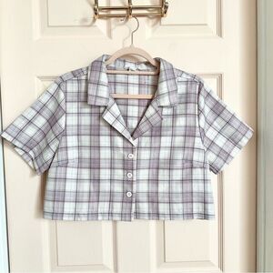 Full Tilt Plaid Crop Top - White and Purple